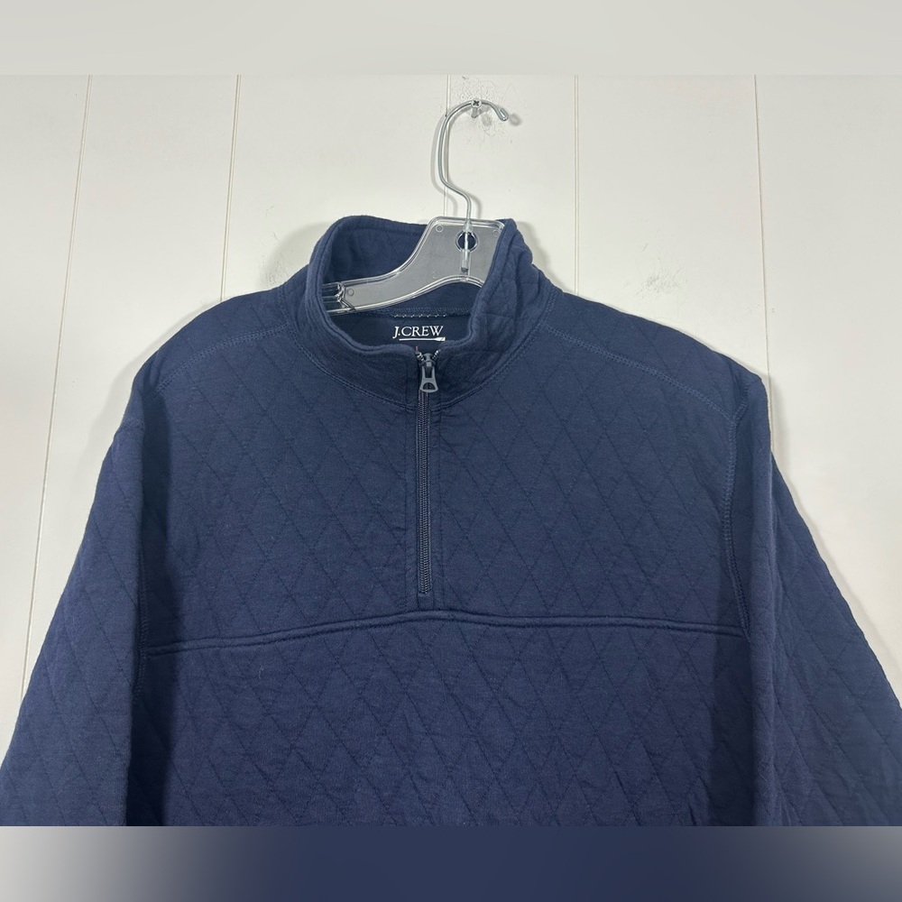 NWT J Crew Mens Sz L Quilted Half Zip Pullover Sweater Navy Mock Neck StyleBS321 - Picture 2 of 11